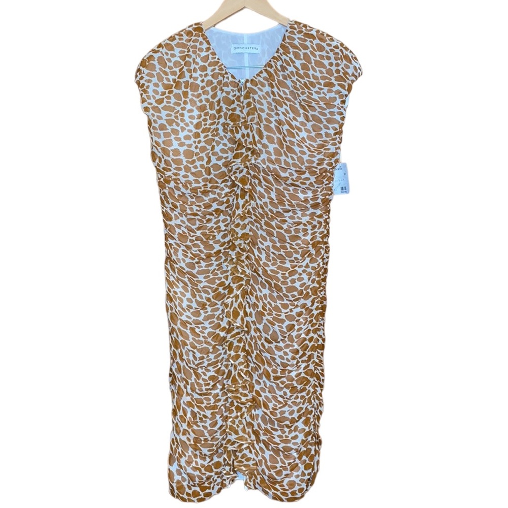 •DONCASTER•NWT 100% SILK RUFFLE GIRAFFE PRINT FRONT FULL 2-WAY ZIP DRESS SIZE 8